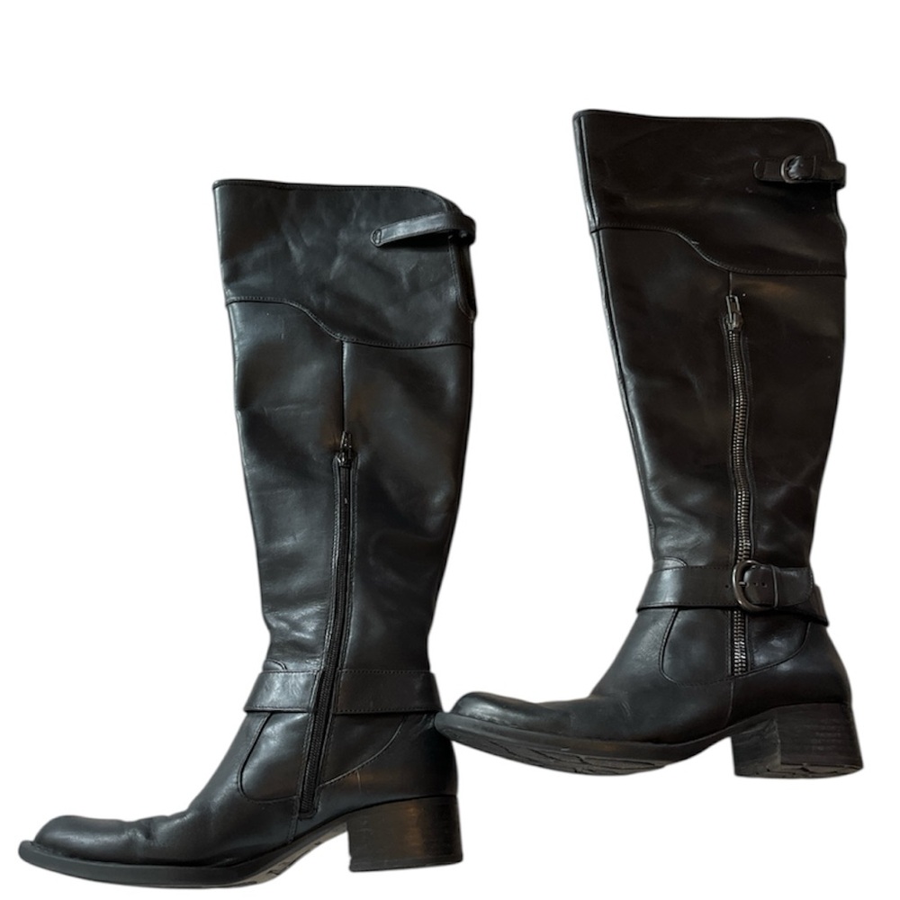 Crown by Born Black Upper Leather Over the Knee Boots with Buckle Details Size 8